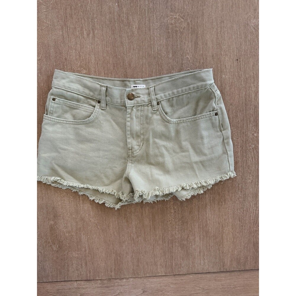 Billabong Women’s Olive Green Denim Cutoff Shorts Frayed Hem Size 28